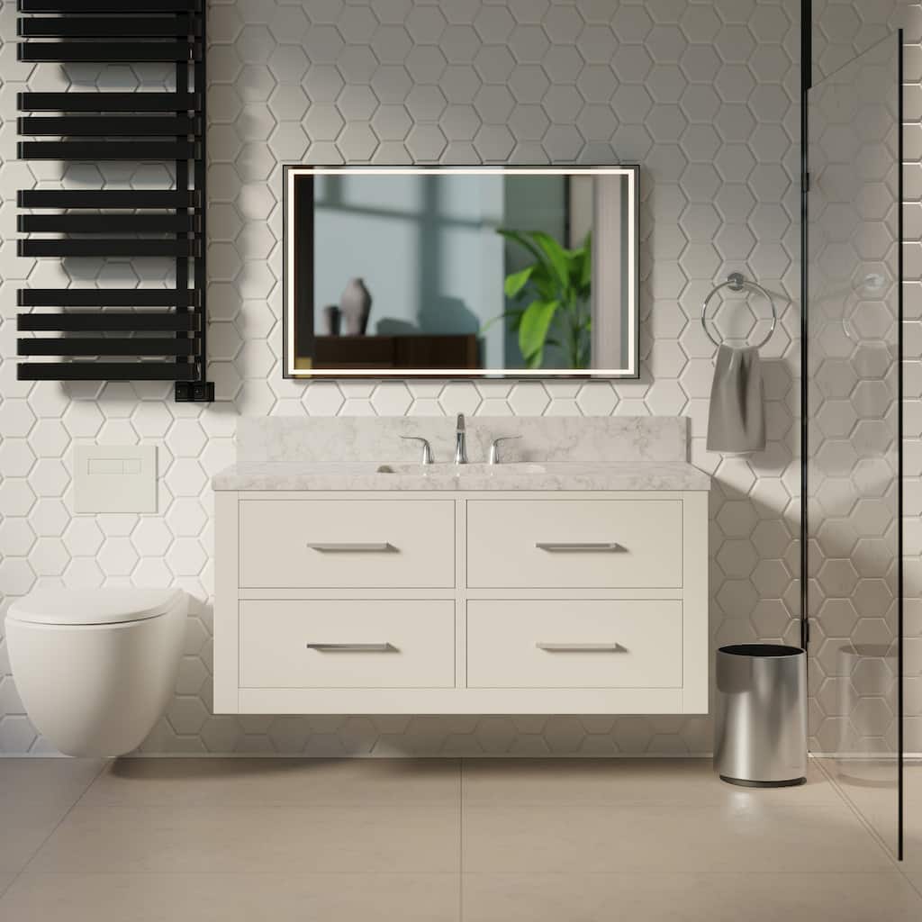 KitchenBathCollection Helsinki 48" Bathroom Vanity with Carrara Marble Top