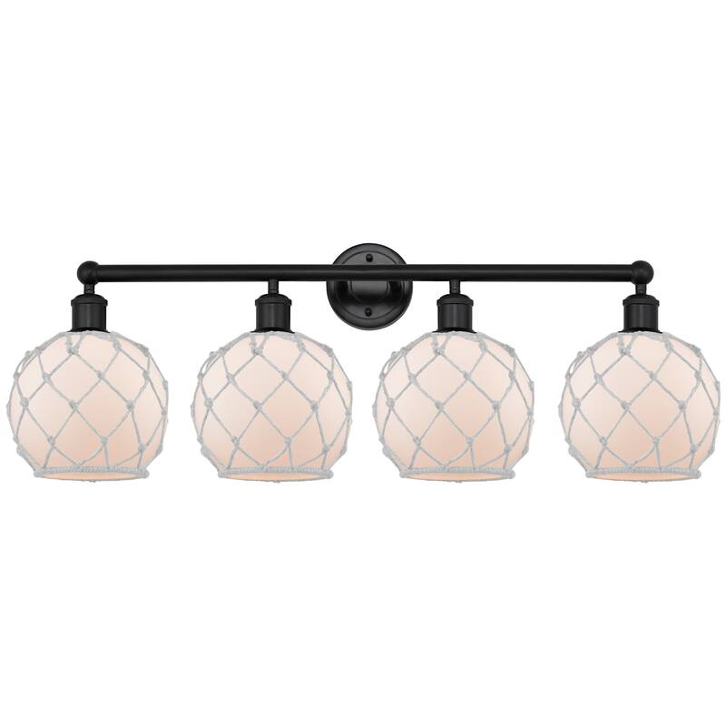 Innovations Lighting 616-4W-13-35 Farmhouse Rope Vanity Farmhouse Rope - Matte Black / White Glass with White Rope