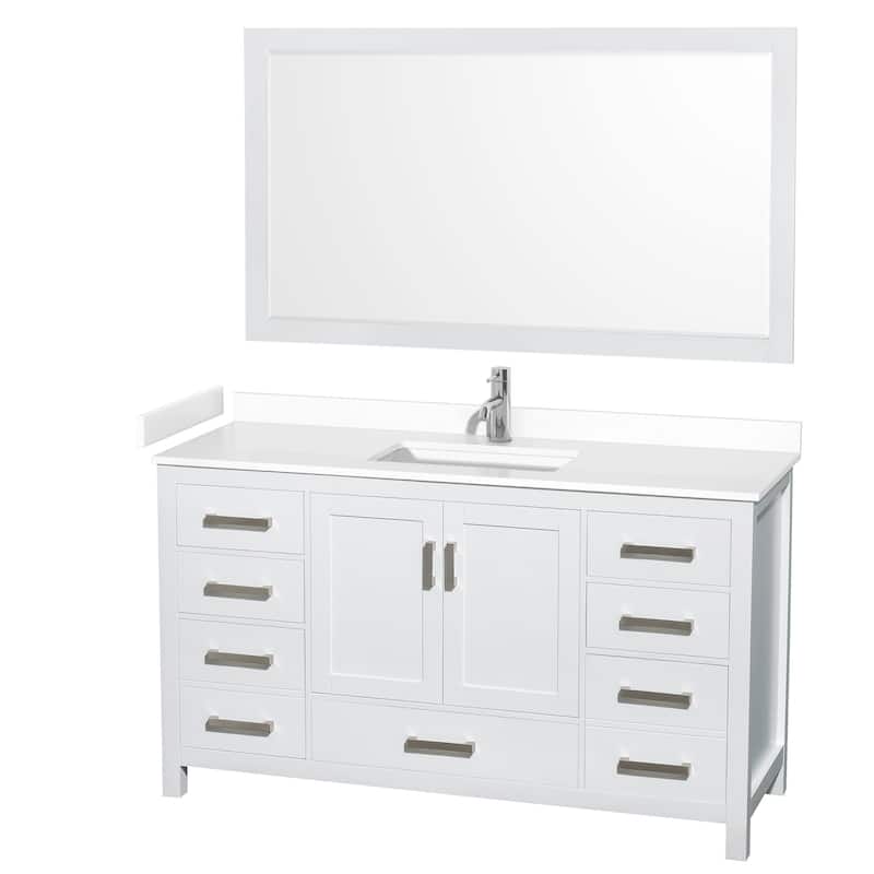 Wyndham Collection Sheffield 60" Single Bathroom Vanity, Carrara - White / White Cultured Marble Top / Brushed Chrome