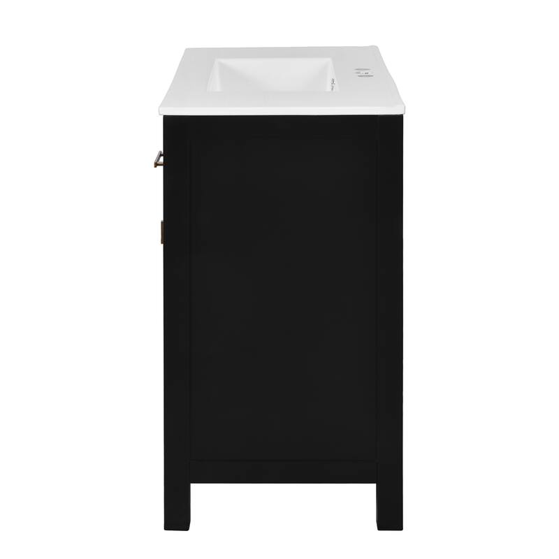 Roomfitters 36" Vanity with Ceramic Sink, Solid Wood Freestanding Cabinet with 4 Drawers and 2 Doors, Storage Unit for Bathroom