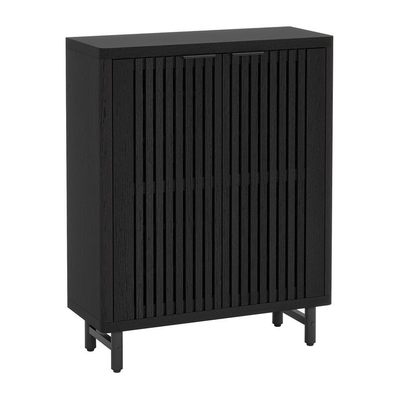 33" Modern Black Wooden 6-Tier Shoe Cabinet with Louvered Doors