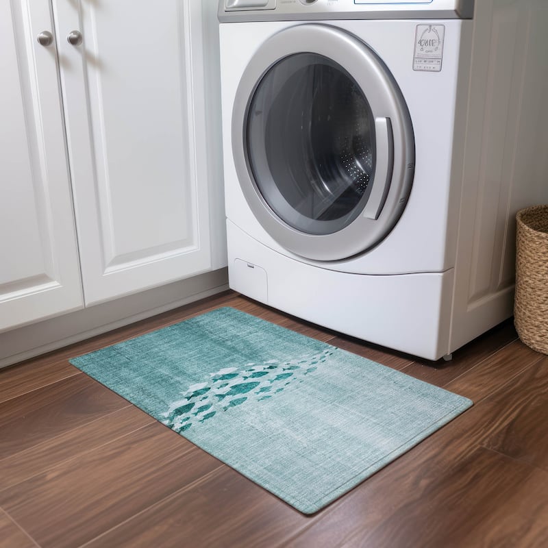 Machine Washable Indoor/ Outdoor Chantille Modern Sea Life Rug - Teal - 1'8" x 2'6"