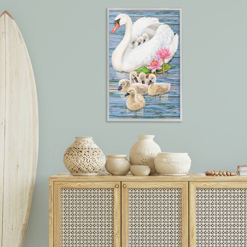 Stupell Swan Family & Lotus Flowers Framed Giclee Art Design By Rosiland Solomon