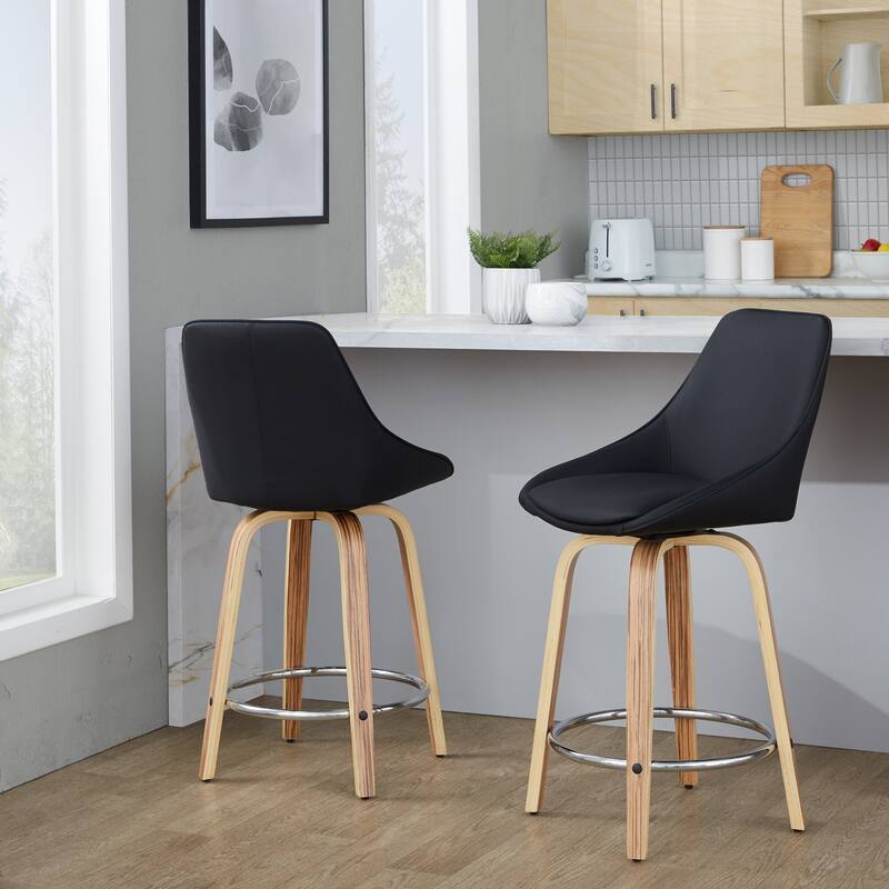 Carson Carrington Alba 24" Fixed-Height Upholstered Counter Stool with Bent Wood Legs & Round Footrest (Set of 2)