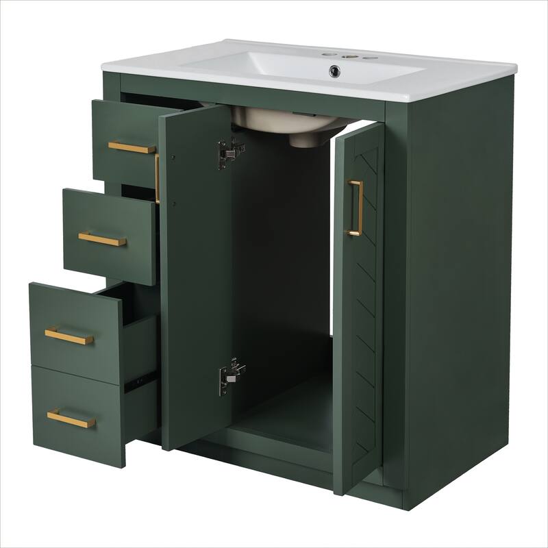 GDFStudio - Montvale Modern Freestanding Bathroom Vanity with Ceramic Sink and 3 Storage Drawers & Soft Closing Doors - 30'W