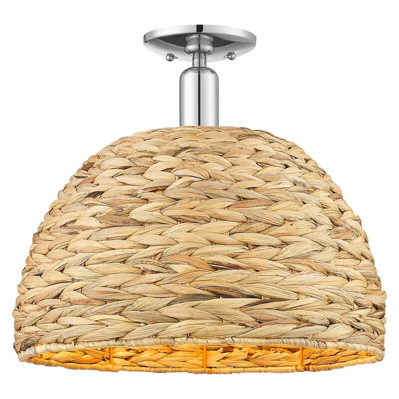 Innovations Lighting 716-1C-15-16 Woven Rattan Semi-Flush Woven Rattan - Polished Chrome / Natural