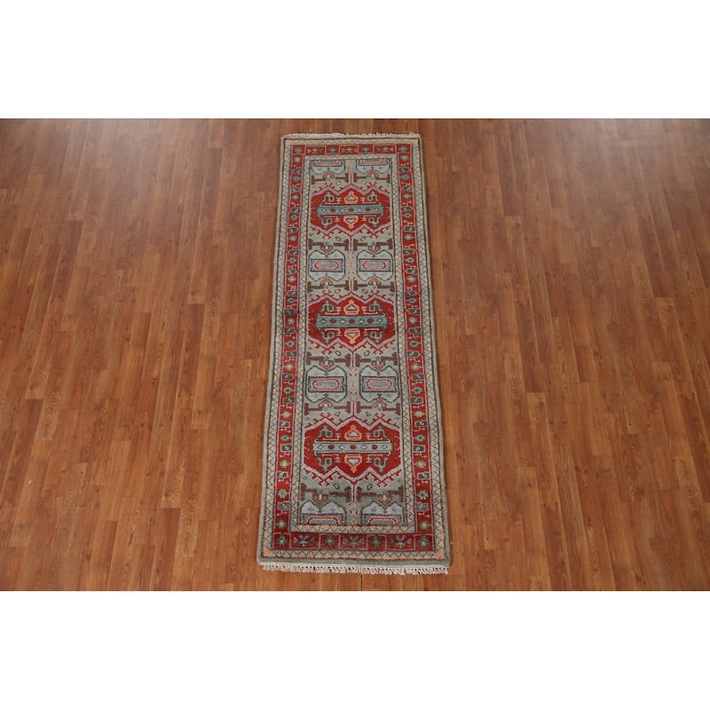 Green Heriz Serapi Indian Runner Rug Handmade Wool Carpet - 2'7"x 7'7"