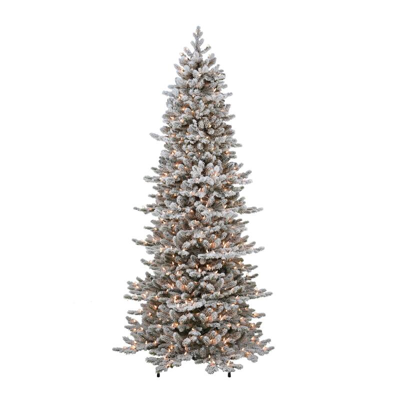 Puleo International 7.5 ft. Pre-lit Flocked Slim Royal Majestic Douglas Fir Downswept Artificial Christmas Tree