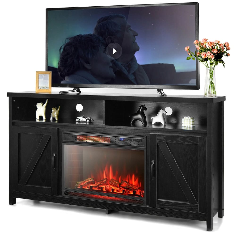 Gymax 59'' Fireplace TV Stand W/ 25'' 1350W Electric Fireplace Heater