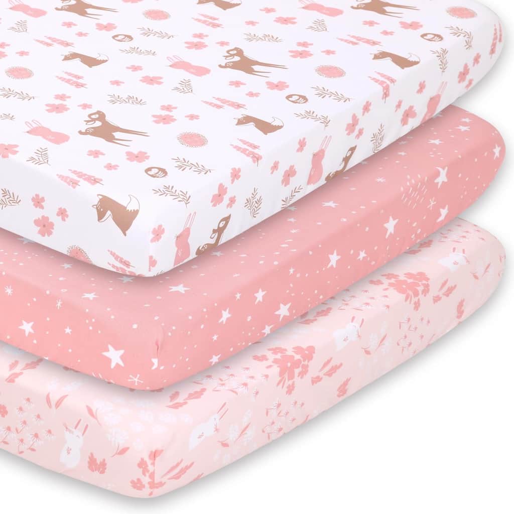 The Peanutshell Woodland Floral Mini Crib, Playard Sheet 3 Pack Set