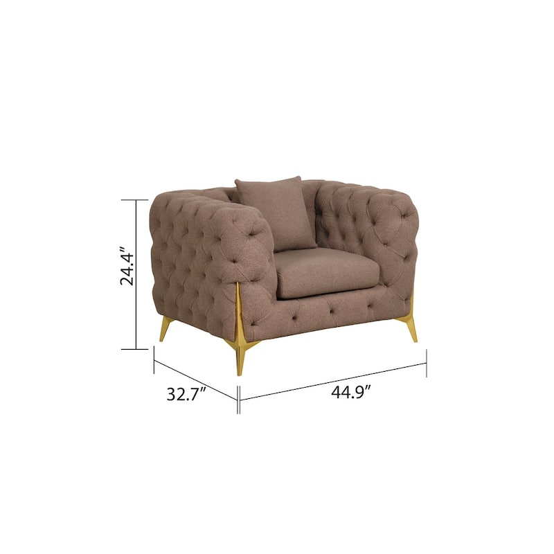 3 Pieces Mid-century Modern Buckle Fabric Living Room Sofa Set Sectional - 1-Brown