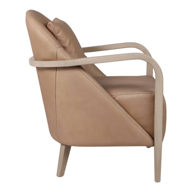 Faux Leather Wood Accent Chair Curved Armrests with Cushion - 33" Tan - 27" x 30" x 33"