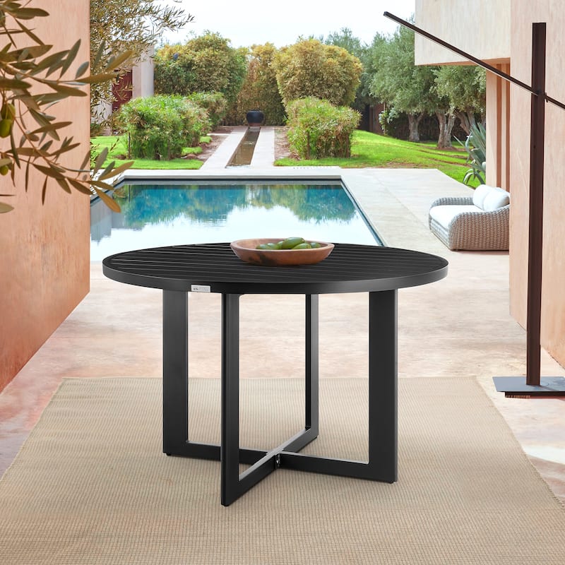 Cayman Black Aluminum Metal All Weather Outdoor Patio Table for 4-6 People 48" Round Dining Table