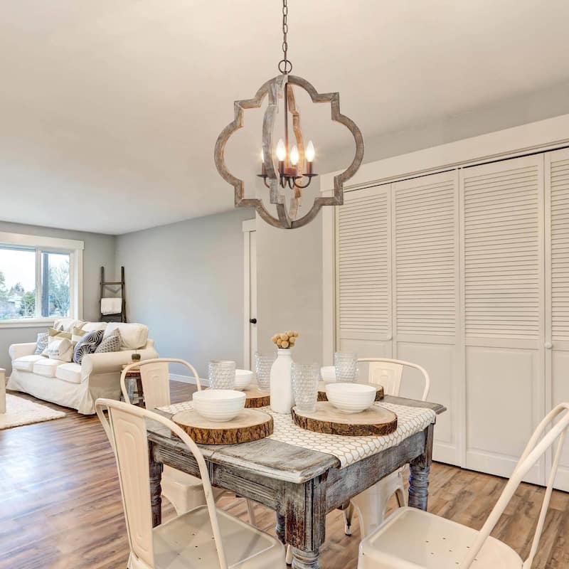 The Gray Barn Modern Farmhouse 4-Light Wood Chandelier for Dining Room