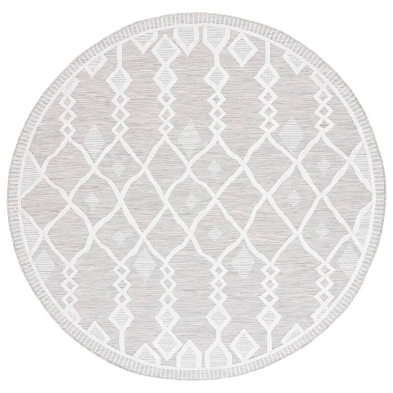 SAFAVIEH Cabana Marzhan Boho Waterproof Patio Backyard Rug - 6'5" Round - Grey/Ivory