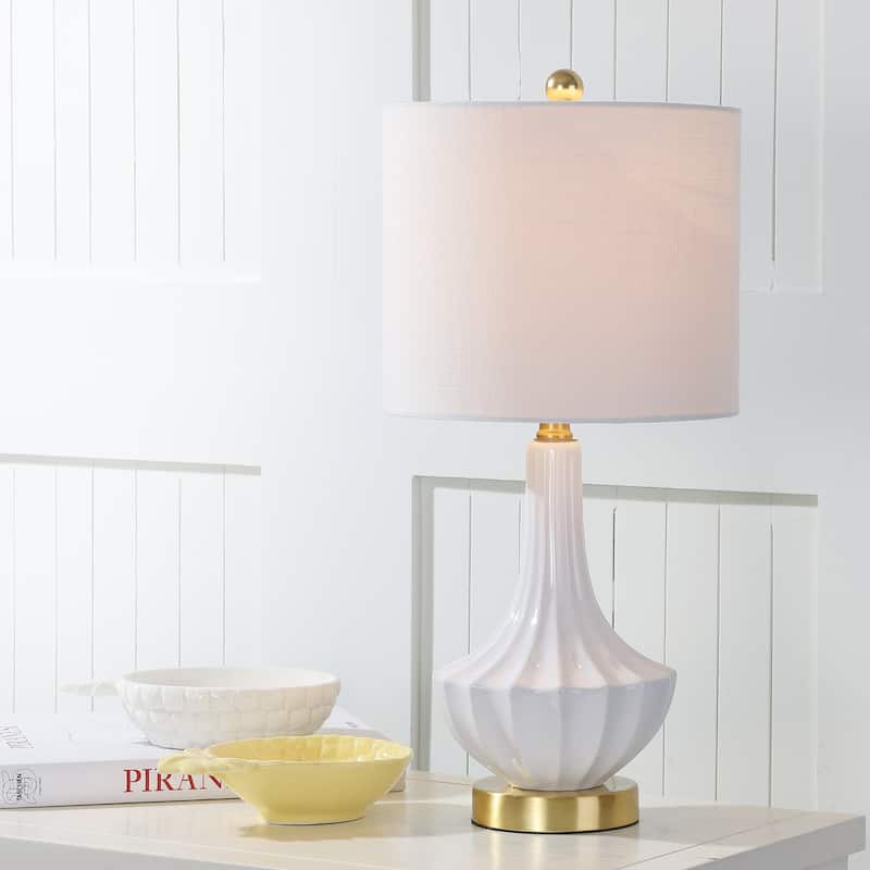 Gaston 21.5" Ceramic Mini LED Table Lamp, Brass/White by JONATHAN Y
