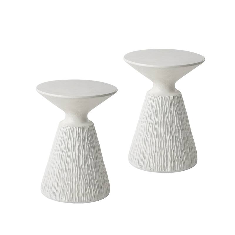 COSIEST Outdoor Patio Round Pedestal End Table, Side Table - 2pc - White