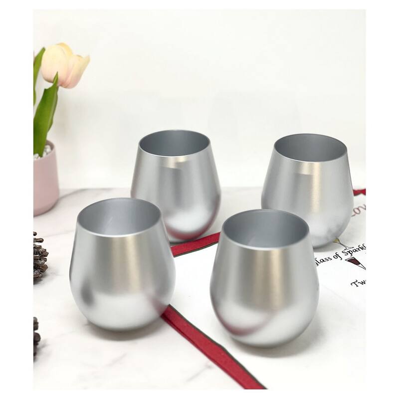 Metallic Silver Color Plastic Wine Glasses Set of 4