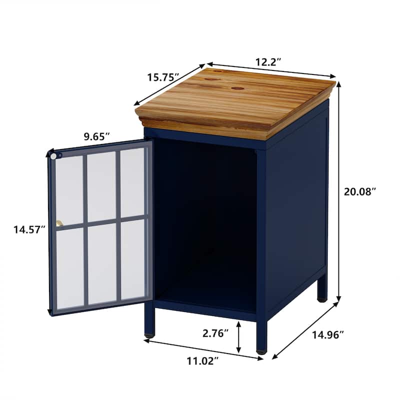 Nightstand with Storage Cabinet & Solid Wood Tabletop