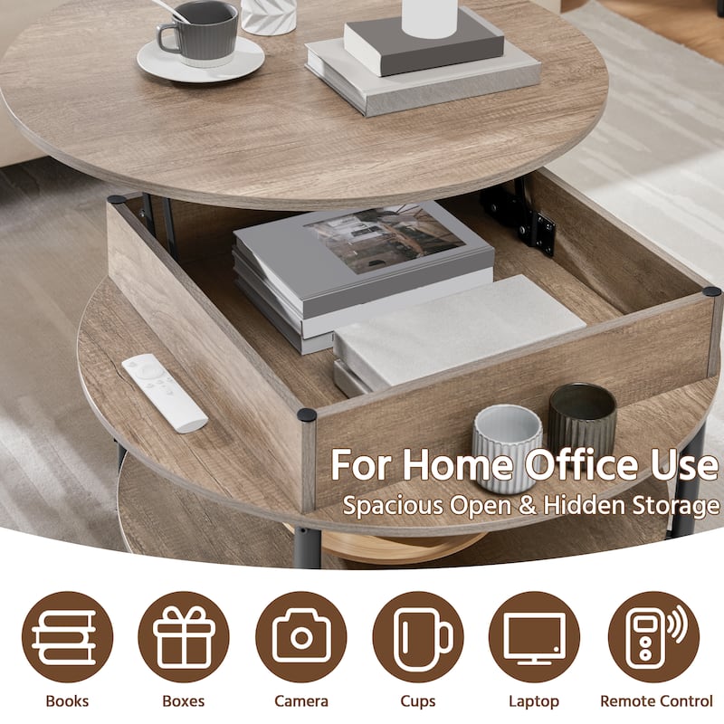 Yaheetech Round Lift Top Coffee Table with Hidden Compartment & Storage Shelf