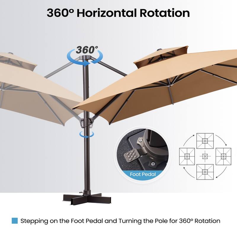 10X12.5 FT Outdoor Dual Top Patio Offset Umbrella 360 degrees Rotation with Base