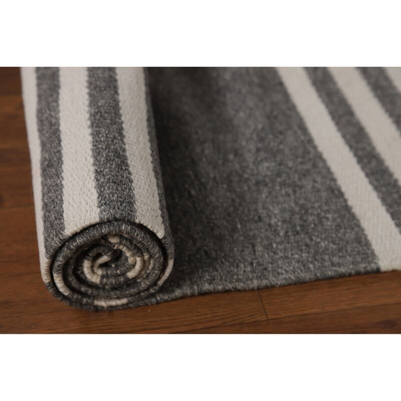 Striped Gray Kilim Durrie Oriental Area Rug Cotton Carpet - 8'3" x 11'7"