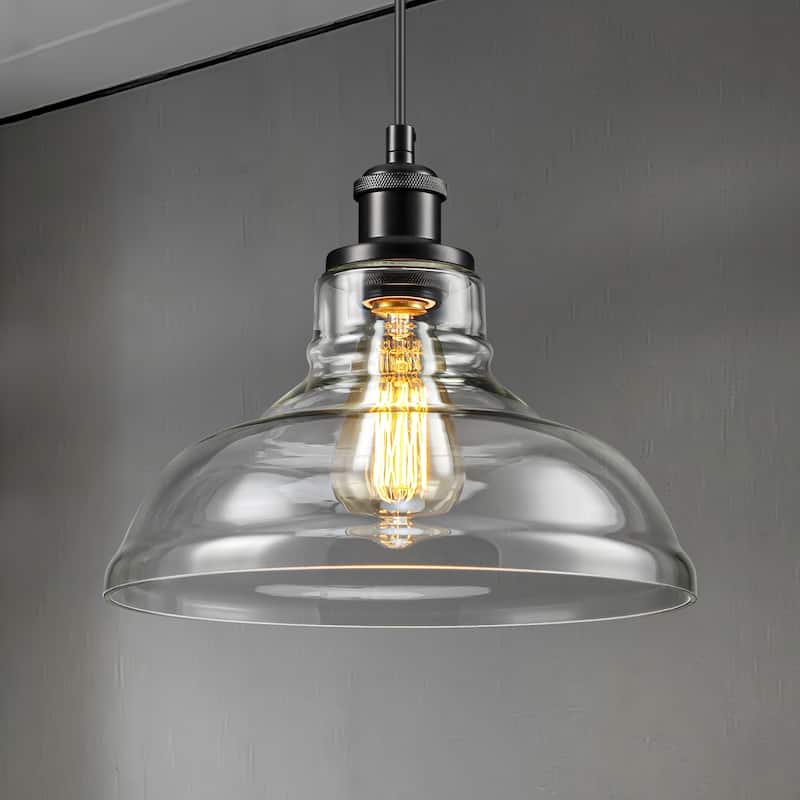 1/3-Light Industrial Modern Black Linear Clear Glass Pendant Light