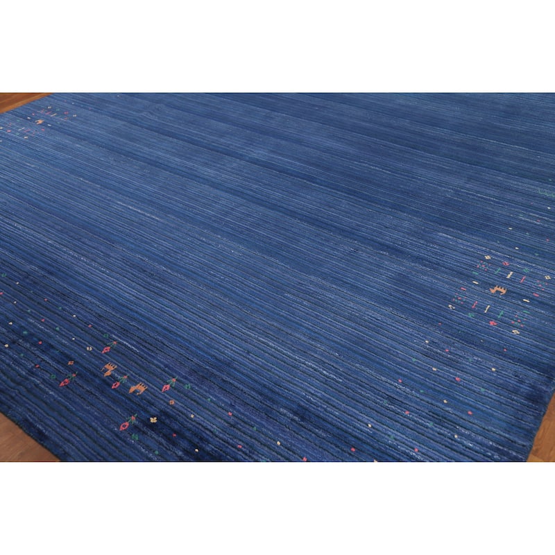 Hand Knotted Oriental 100% Wool Carpet Tribal Tribal Navy Blue & Blues Gabbeh Area Rug - 11' 4'' X 9' 0''