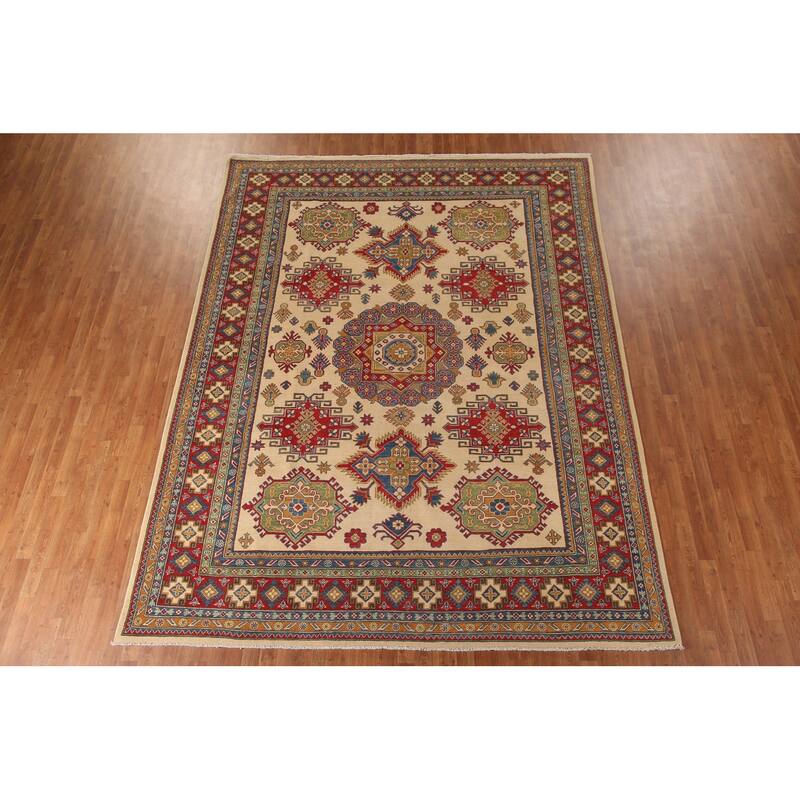 Geometric Kazak Rug Hand-Knotted Bedroom Wool Carpet - 8'11"x 11'8"