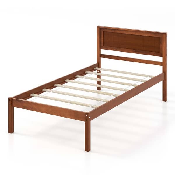 Idle Way Wood Platform Bed Frame – Twin/Full/Queen Size With Linen Upholstered Headboard, Gray
