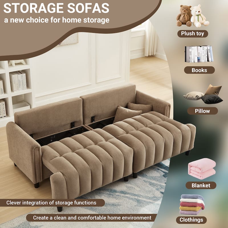 Futon Loveseat Couch Convertible into Sleeper Sofa Bed with Hidden Storage and Adjustable Backrest, Modern Loveseat Sleeper