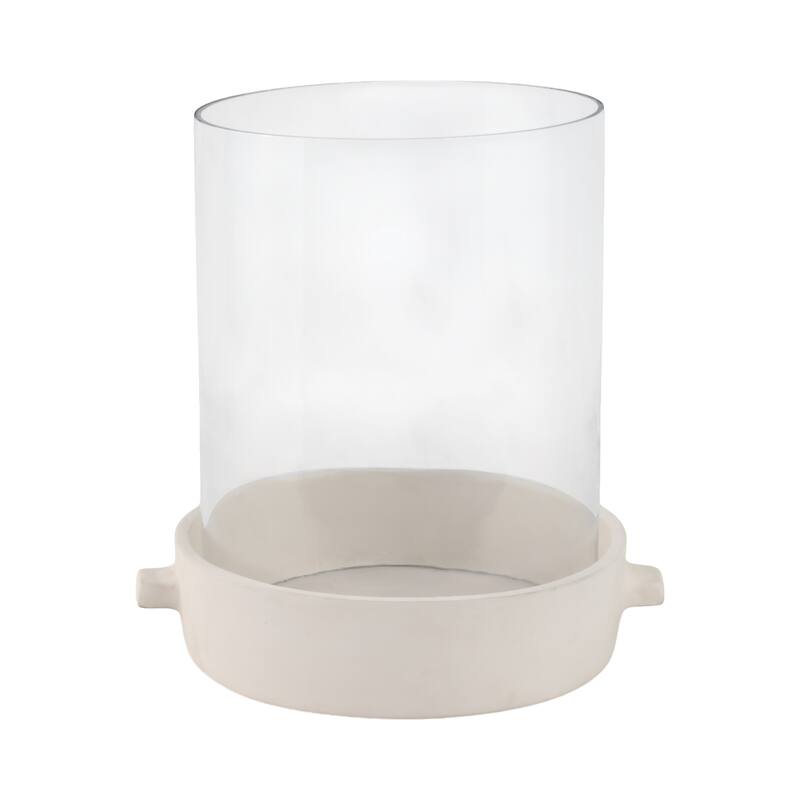Pottery Glass Pillar Candle Holder Terracotta Base Cylindrical Form