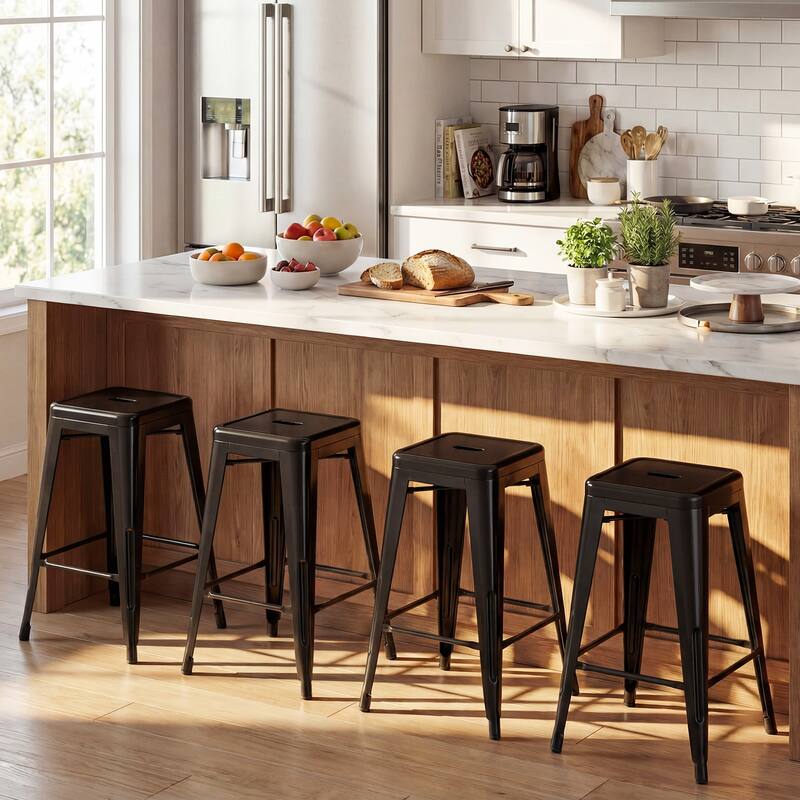 Gymax Metal Bar Stools Set of 4 24'' Counter Height Barstools w/