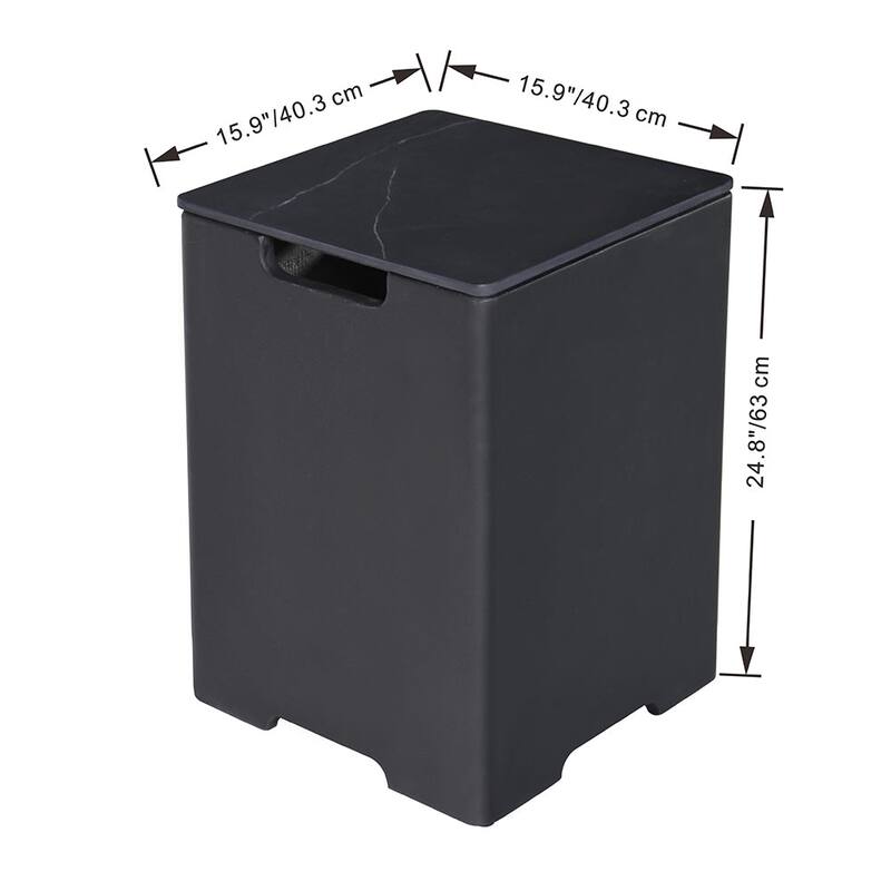 Elementi Plus Square Propane Tank Cover Hideaway Storage Box with Marble Porcelain Top - 15.9 x 15.9 Inches