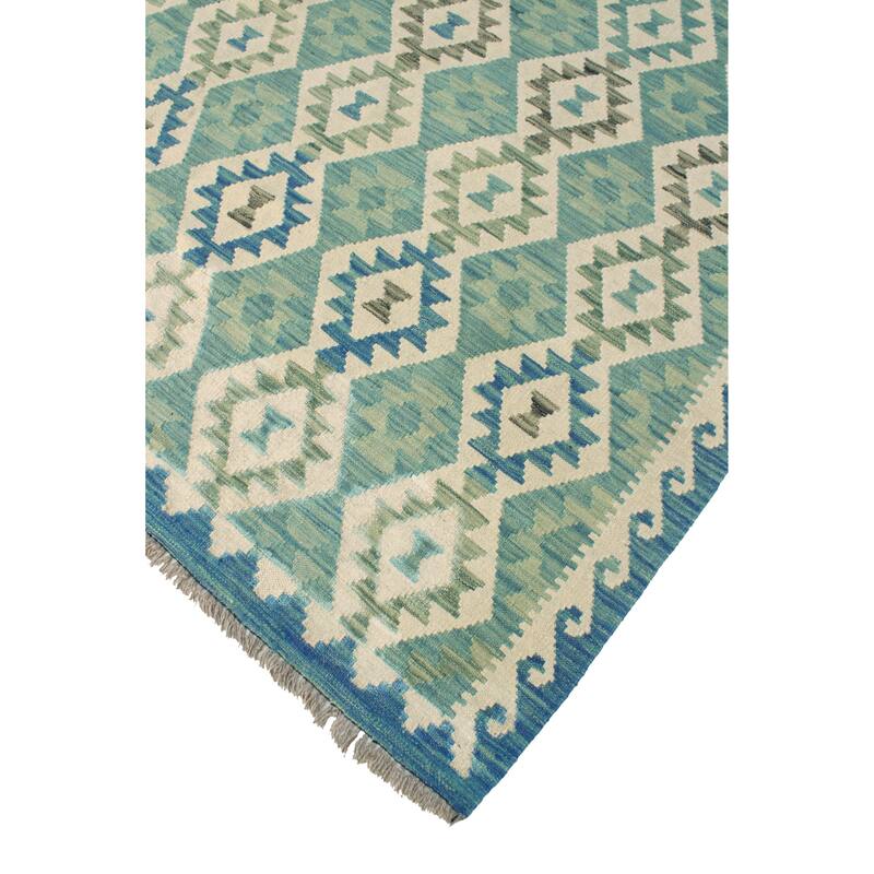 Sun Faded Flatweave Rahmatul Blue-Grey/Ivory Rug - 5'6" x 8'0"