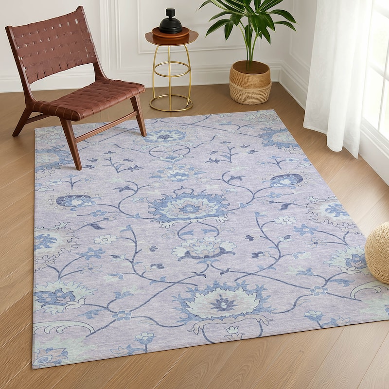 Machine Washable Indoor/ Outdoor Traditional Serena Chantille Rug