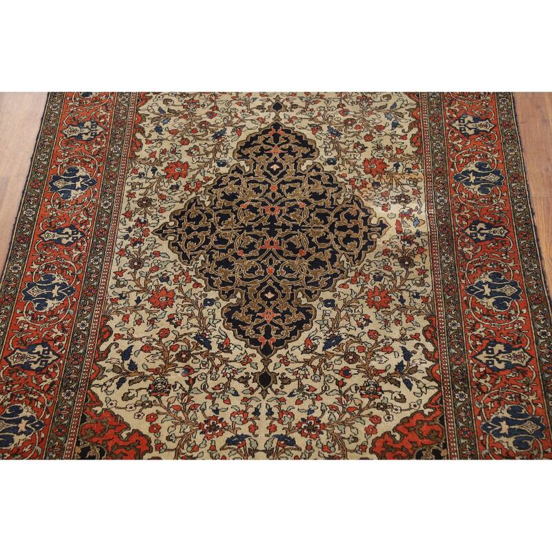 Pre-1900 Antique Vegetable Dye Sarouk Farahan Persian Wool Carpet - 4'5" x 6'10"