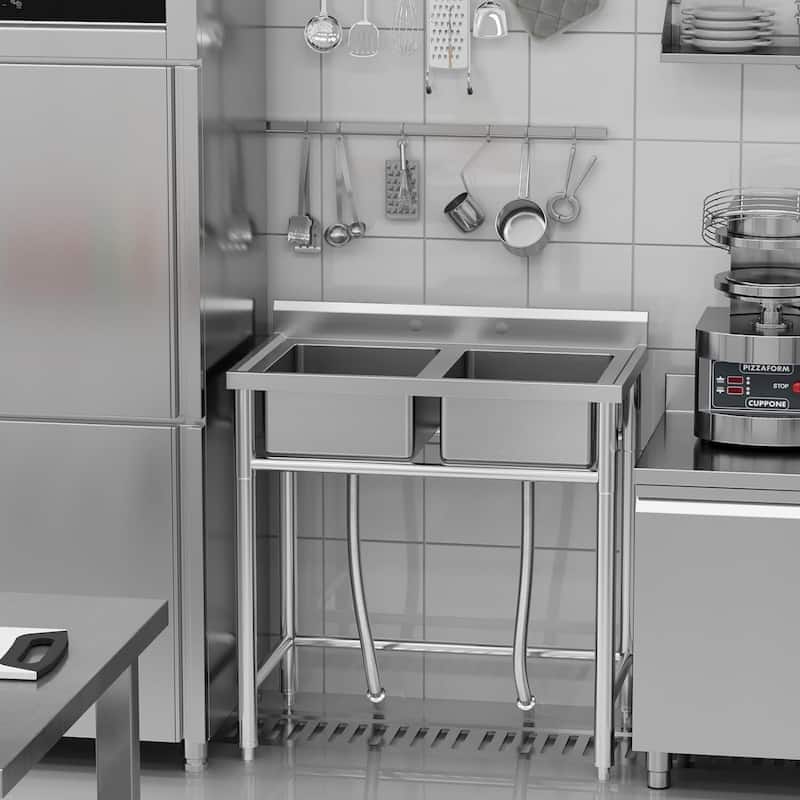 Freestanding Stainless Steel Double Bowl Sink for Garage, Kitchen