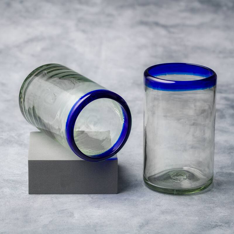 10 Strawberry Street Cobalt Rim Handlown Mexican Glassware, set of 6