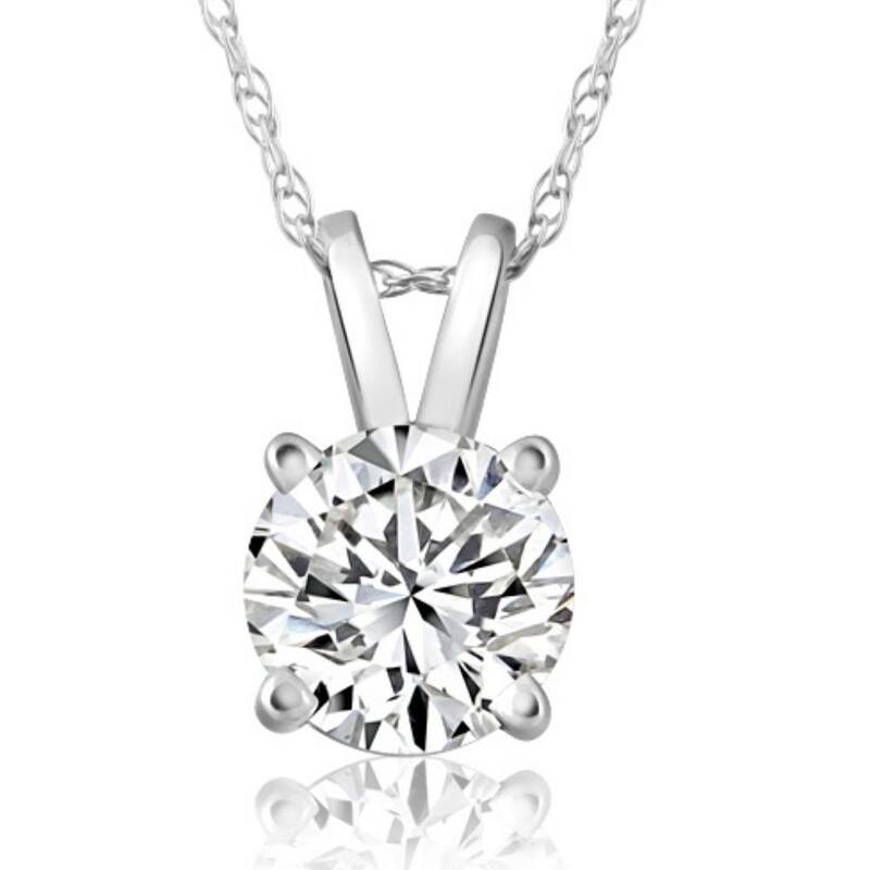 Bliss Diamond 1ct Round Cut Natural Diamond Solitaire Pendant White Gold - White - 18 Inch