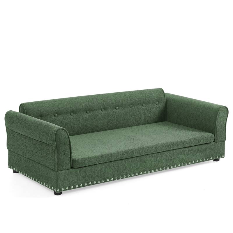 Oversized Pet Sofa, Elegant Modern Linen Fabric Elevated Dog Sofa Bed, Oversized Rectangular Pet Bed with Backrest & Armrest