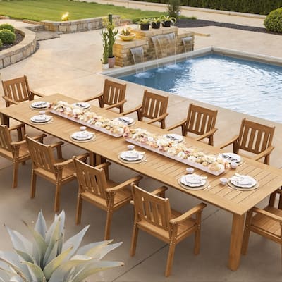 WINSOON 12-Piece HIPS All Weather Outdoor Patio Dining Sets with Umbrella Hole& Aluminum Frame,2-Table 10-Chairs