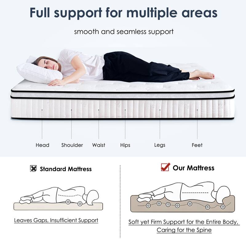 Twin Size Mattress, 10 Inch Hybrid Mattress, Individually Pocketed Innerspring, Medium Firm