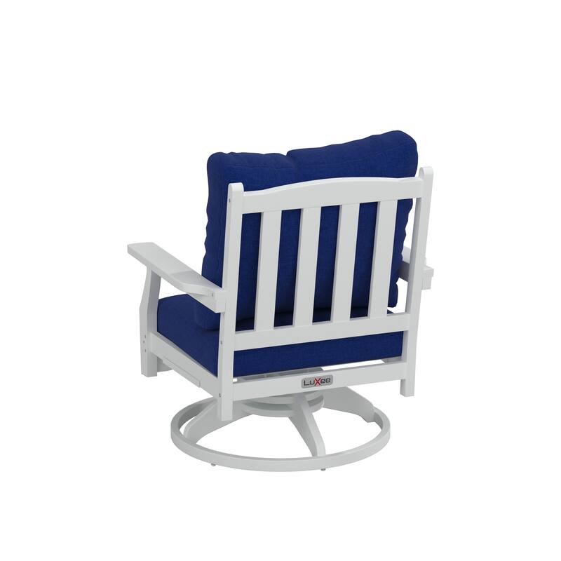 Aspen Rock/Swivel Deep Seating Chairs-White/Navy Cushion (Set of 2)