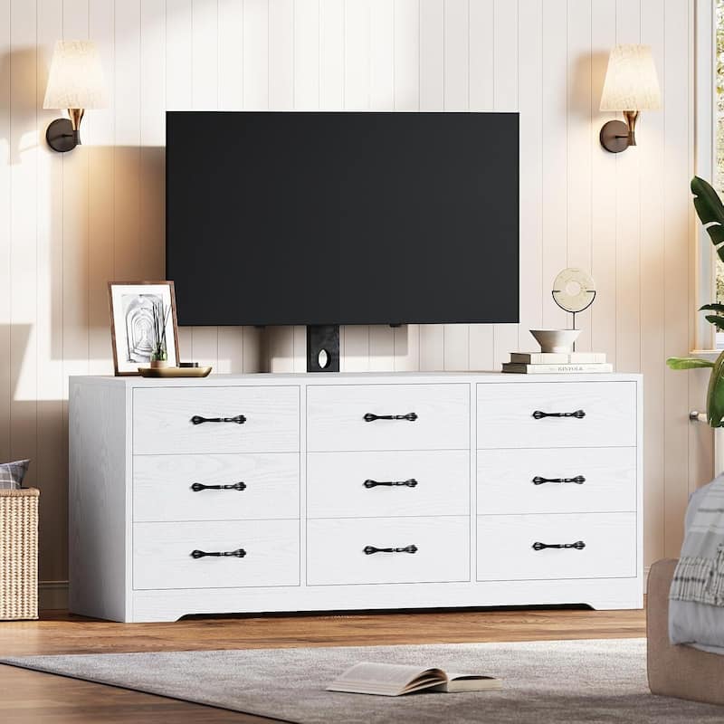 Modern 55" Media Console with 9 Drawers TV Stand with Mount for TVs Up to 85" - White
