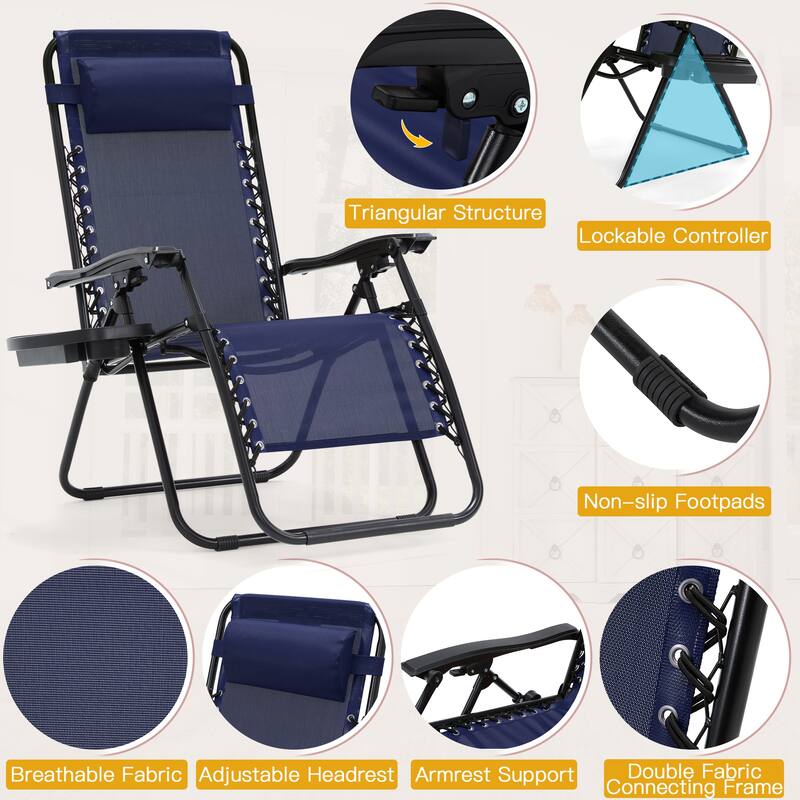 Zero Gravity Lounge Chair Set of 2 – Outdoor Folding Recliners with Cup Holder, Adjustable Headrest, Weather-Resistant Fabric