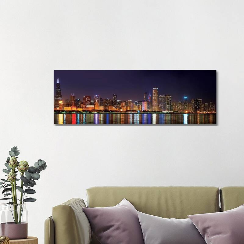 iCanvas "Chicago Cubs Pride Lighting Across Downtown Skyline I, Chicago, Illinois, USA" by Panoramic Images Canvas Print - 16x48x1.5