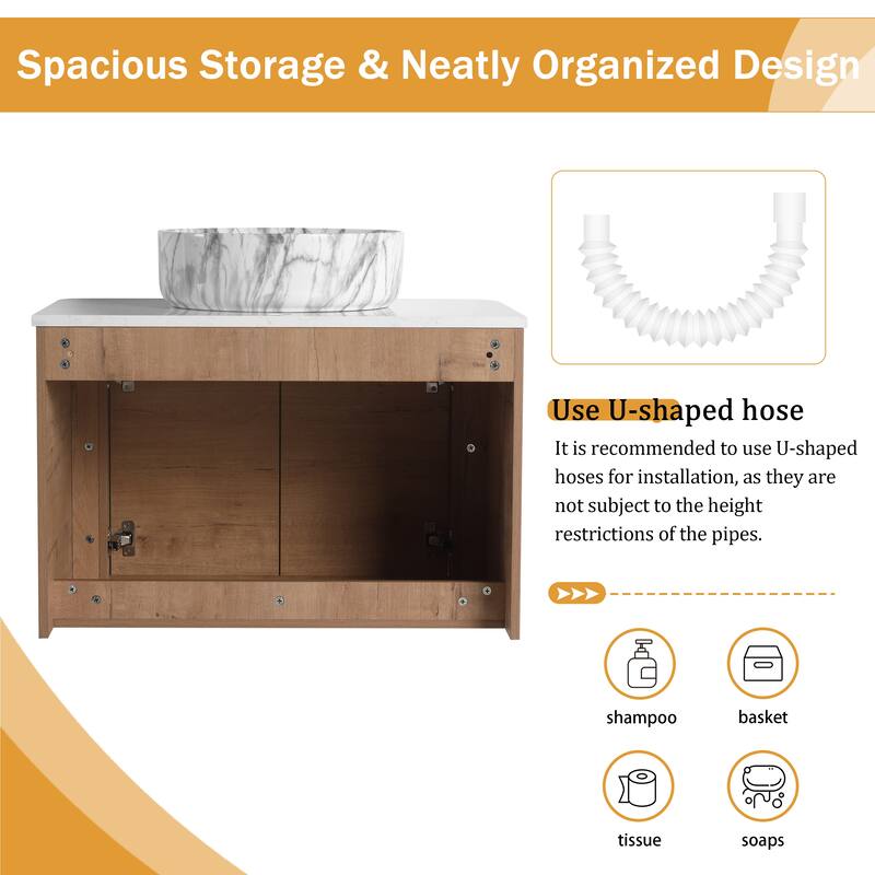 Malwee 24"/30" Floating Bathroom Vanity, Wall Mounted Bathroom Vanity with Ceramic Sink and Soft Close Door