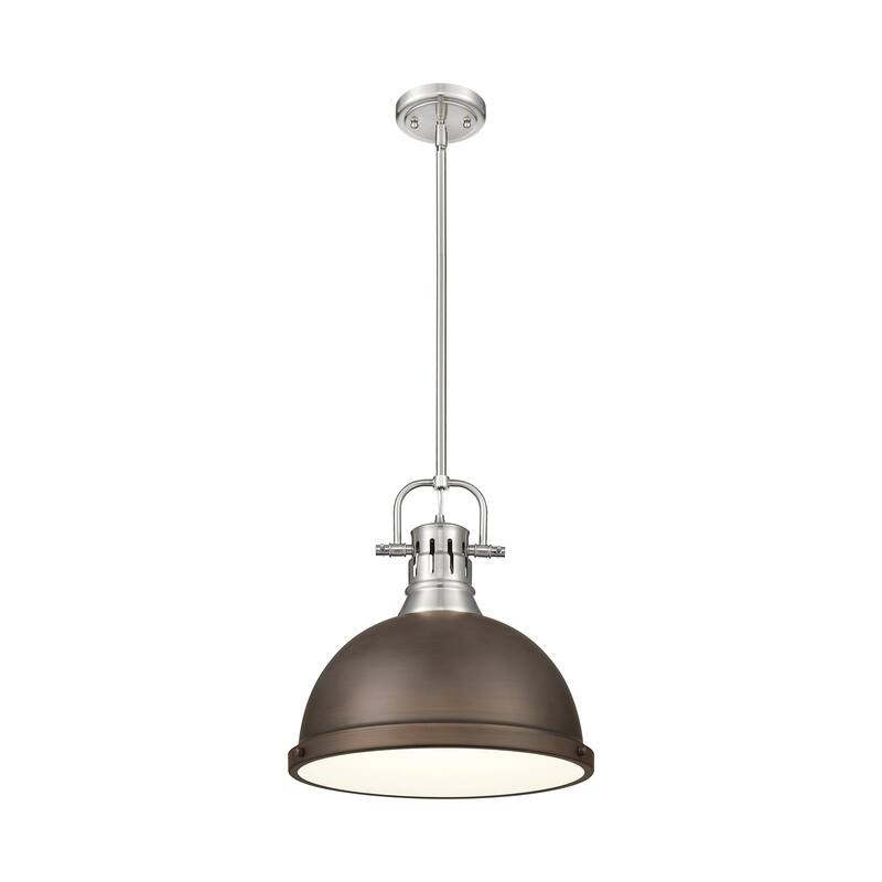 Yep by Golden Lighting Duncan 1-light 14in Rod Hung Pendant in Pewter and Rubbed Bronze shade