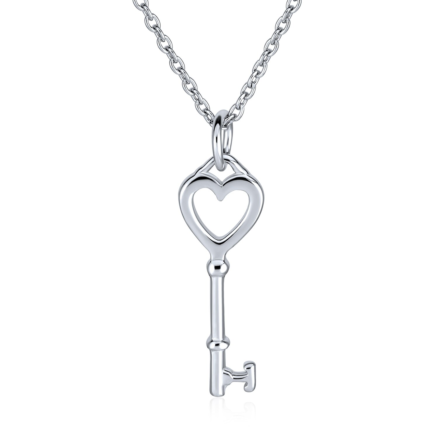 Love Heart Key 925 Sterling Silver Dangle Pendant Necklace for Wedding Cocktail Party Vintage Style 1.5 Carat Created Diamond 8086
